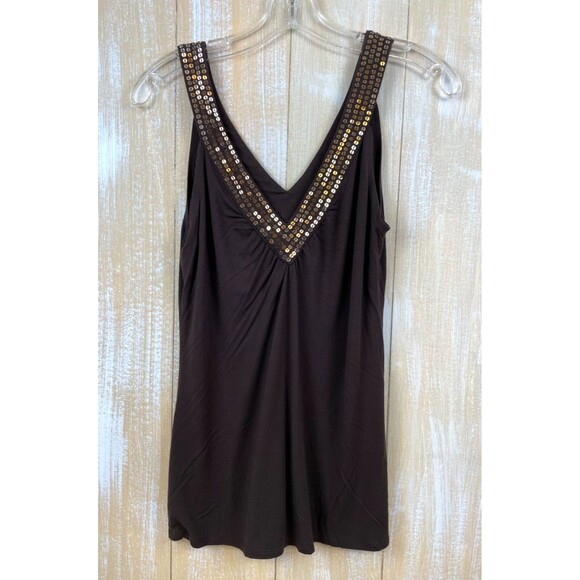 MICHAEL Michael Kors Women's Size M Brown Sequin Trimmed V Neck Tank Top - Picture 4 of 7